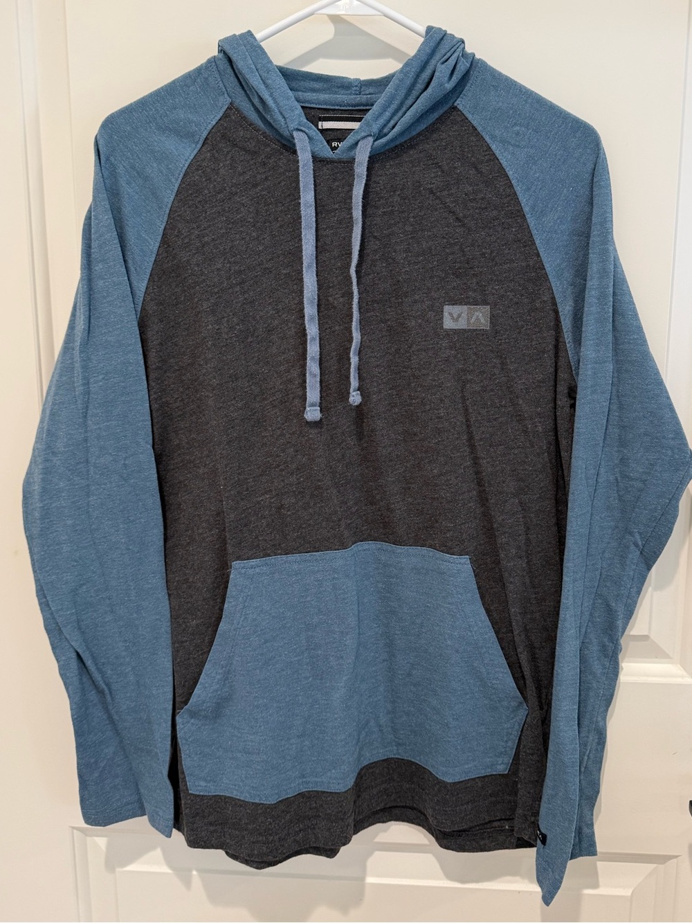 RVCA Lightweight Colorblock Hooded Pullover Tee Blue Gray Size Small